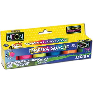 Tinta Guache CX. 6 Cores NEON 15 ml Cada Pote - Acrilex 1