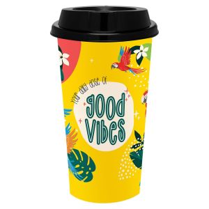 Copo Decorado Good Vibes 550ML Com Tampa Para Bebida | Jaguar Utilidades 1